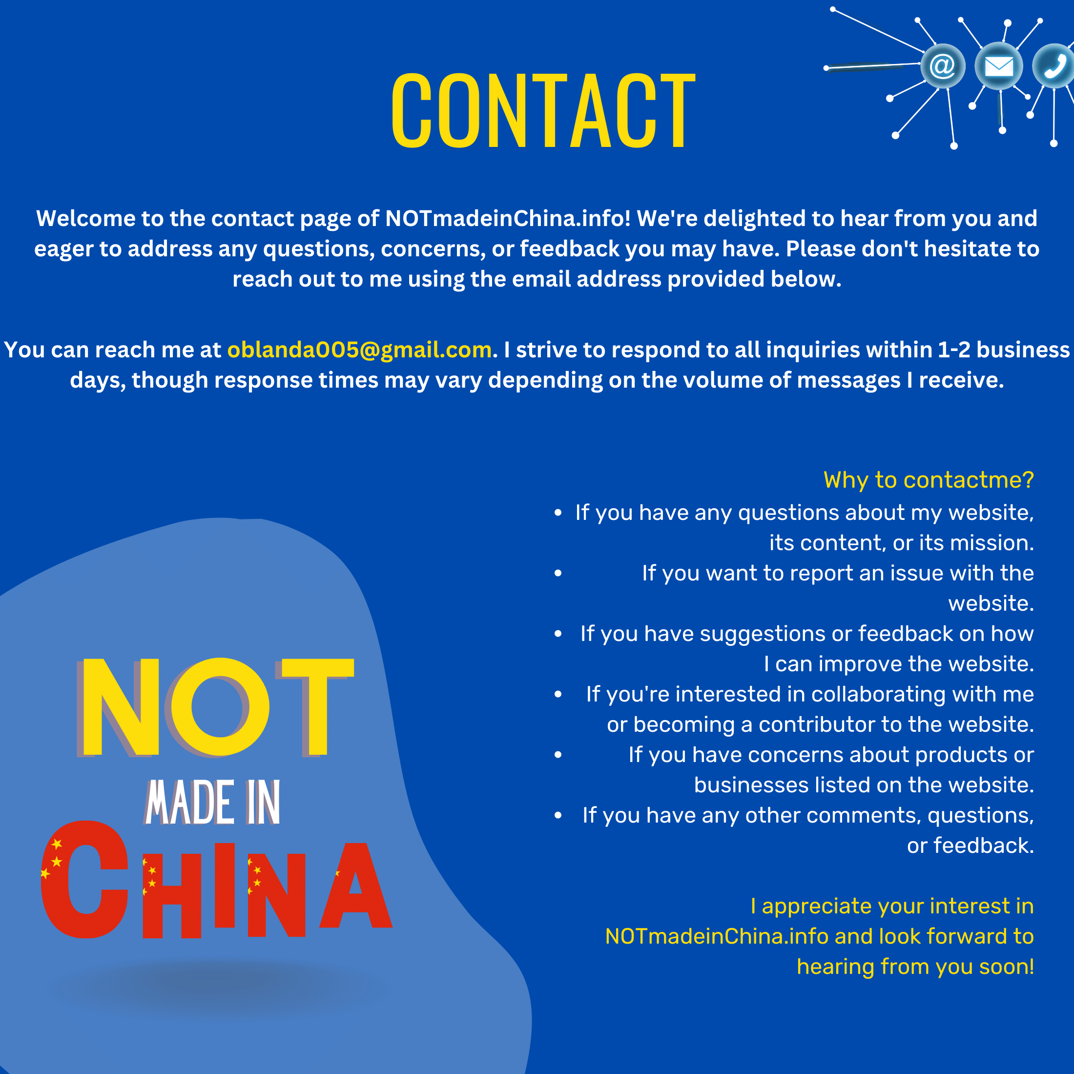 Not made in China - Contact page