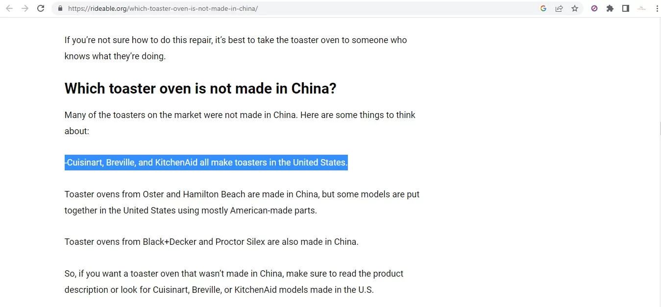 rideable.org is site with fake information about country of origin of toaster ovens