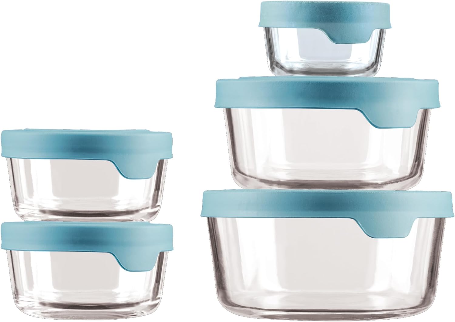 Anchor Hocking TrueSeal 10-Piece Glass Food Storage Containers with Mineral Blue Lids