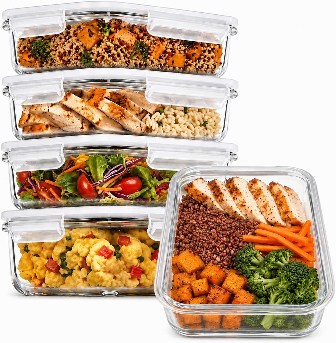 Prep Naturals Glass Meal Prep Containers 5-Pack 30oz - CHINA TRAP Best Seller