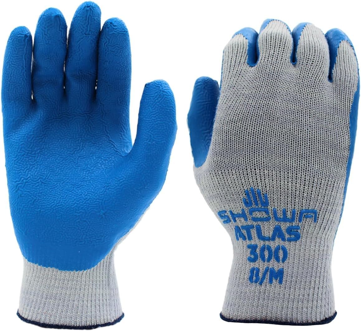 SHOWA Atlas 300 Natural Rubber Crinkle Palm Heavy-Duty Work Gloves