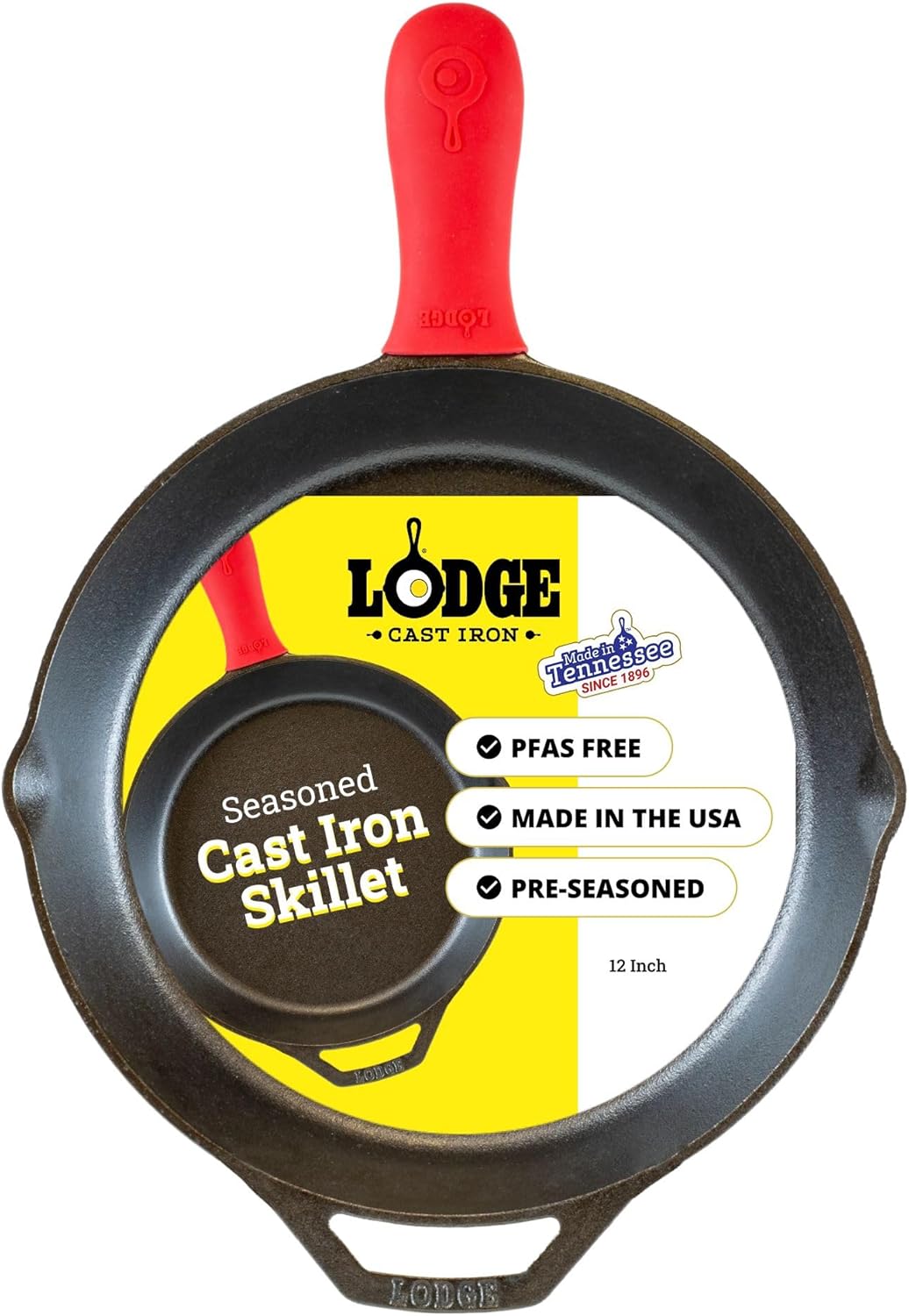 Lodge Pre-Seasoned Cast Iron Skillet 12 Inch with Silicone Handle Holder