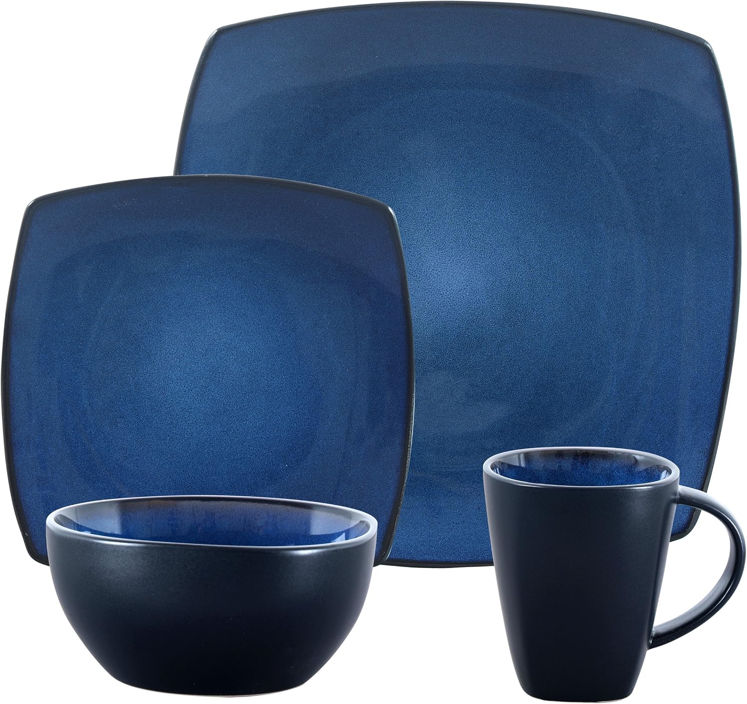 Gibson Bella Soho 16-Piece Square Reactive Glaze Stoneware Dinnerware Set